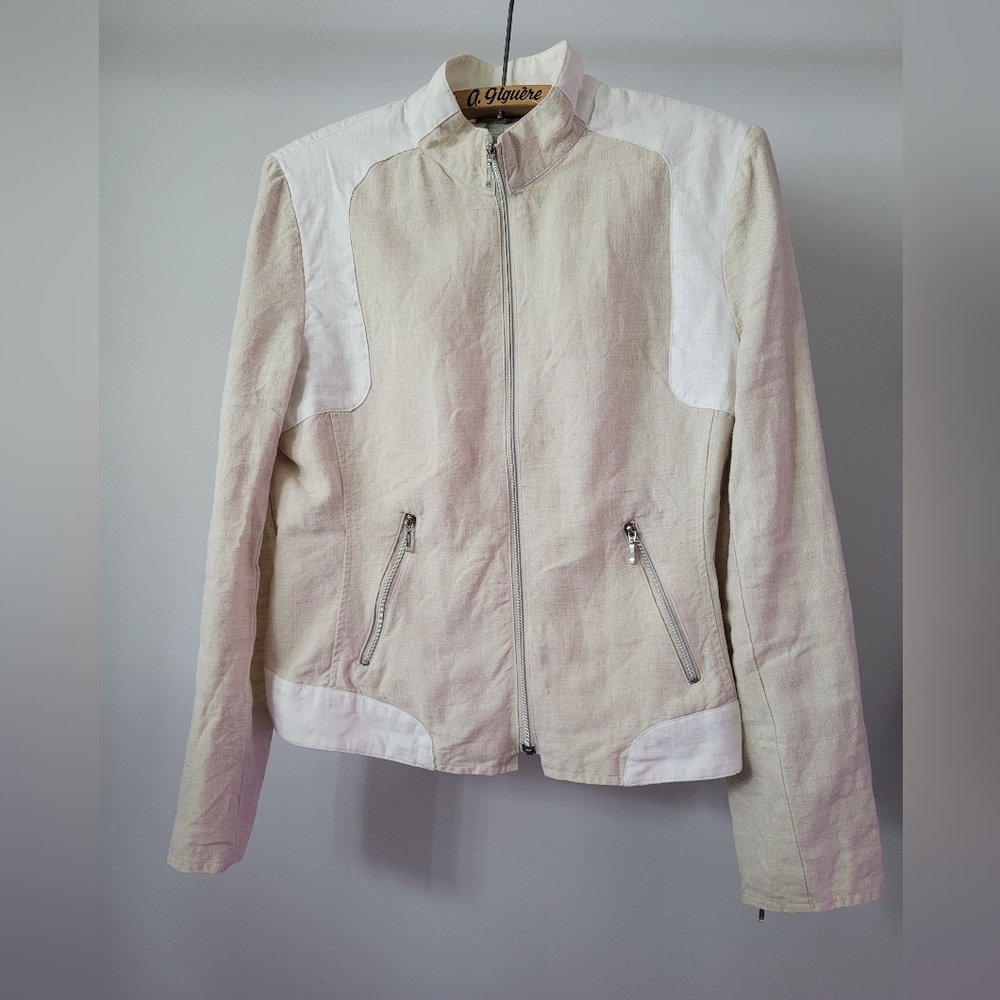 Deane & White Linen Jacket Cream Ivory Zip Front Lightweight Size S